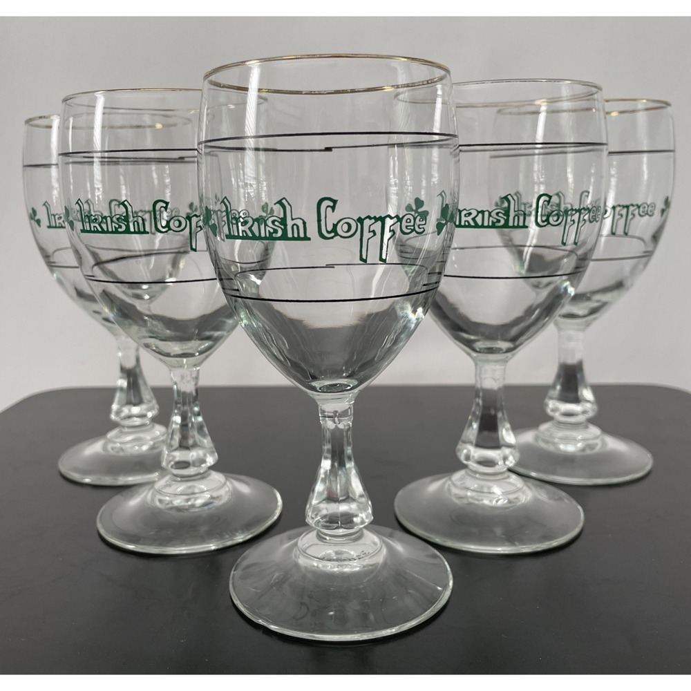 Vintage 70's Luminarc Irish Coffee Gold Rim Glasses Cups Set of 5 France